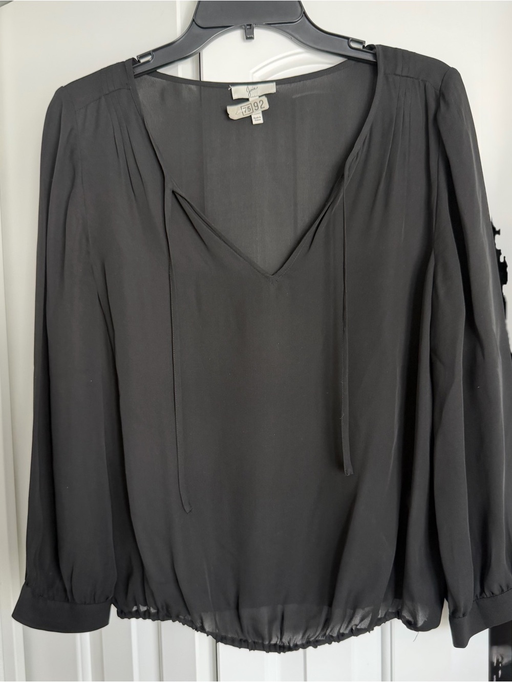 Joie Silk Black Long-Sleeve V-Neck Peasant Blouse SZ M Great Condition